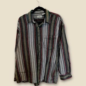 LL Bean‎ VTG Shirt Men's XL Top Long Sleeve Cotton Stripes Bohemian Chevron ✅